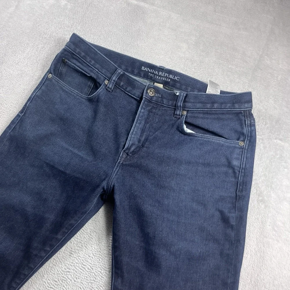Banana Republic Traveler Jean 33x24* Slim Fit Mens Denim Pant‎ Blue Dark Wash
